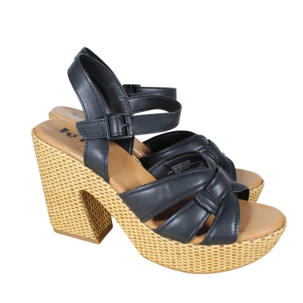 Chunky Platform Sandals Womens 11 Korks Black Strappy Comfort Summer Resort